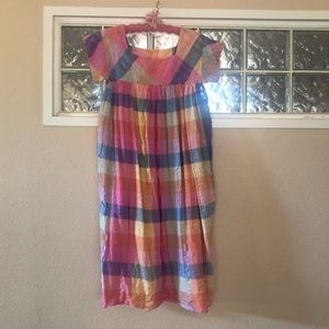 100% cotton, pastel plaid dress. Cap sleeves, 43” length, pockets!